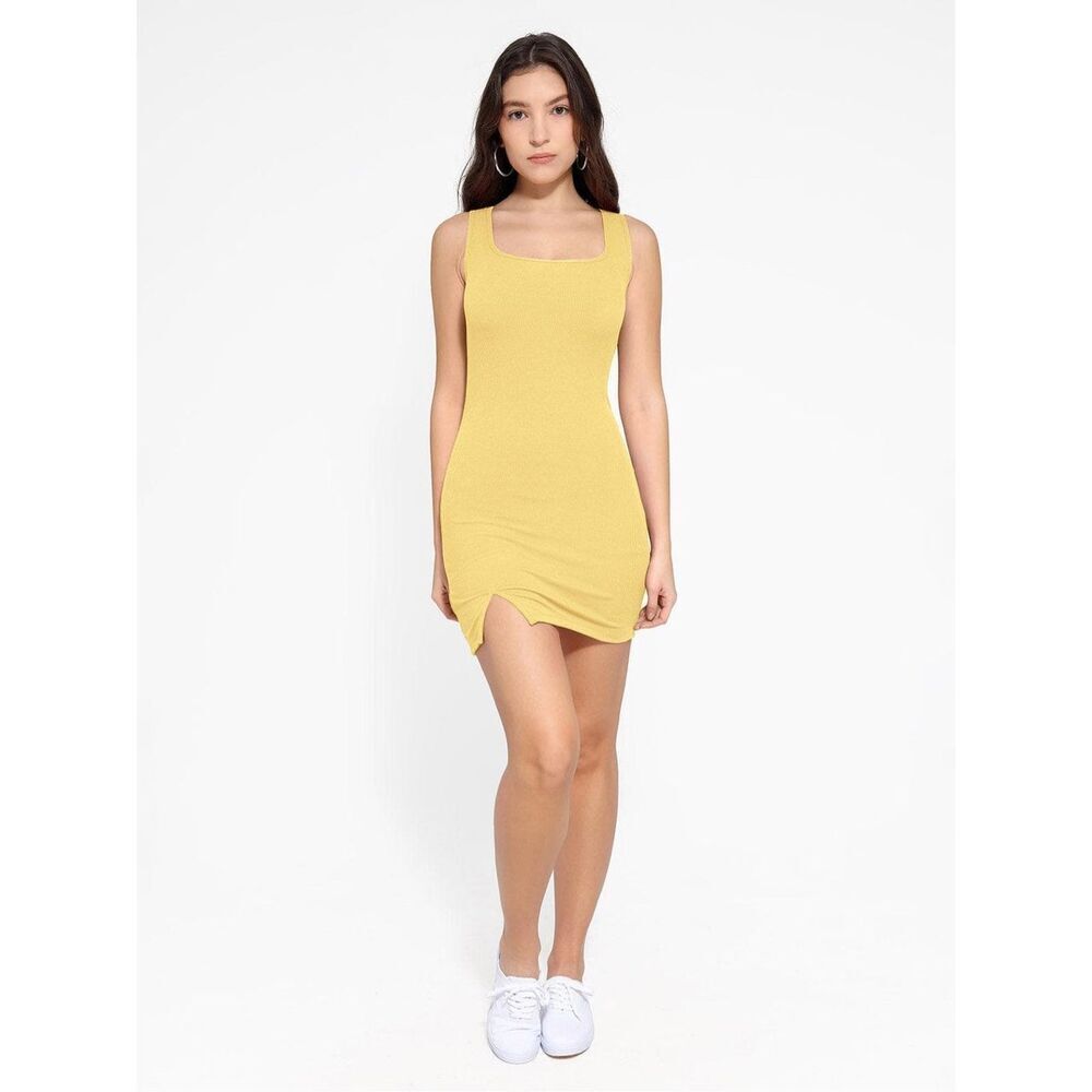 Popilush Women’s Butter Yellow Shapewear Modal Sculpting Mini Tank Dress